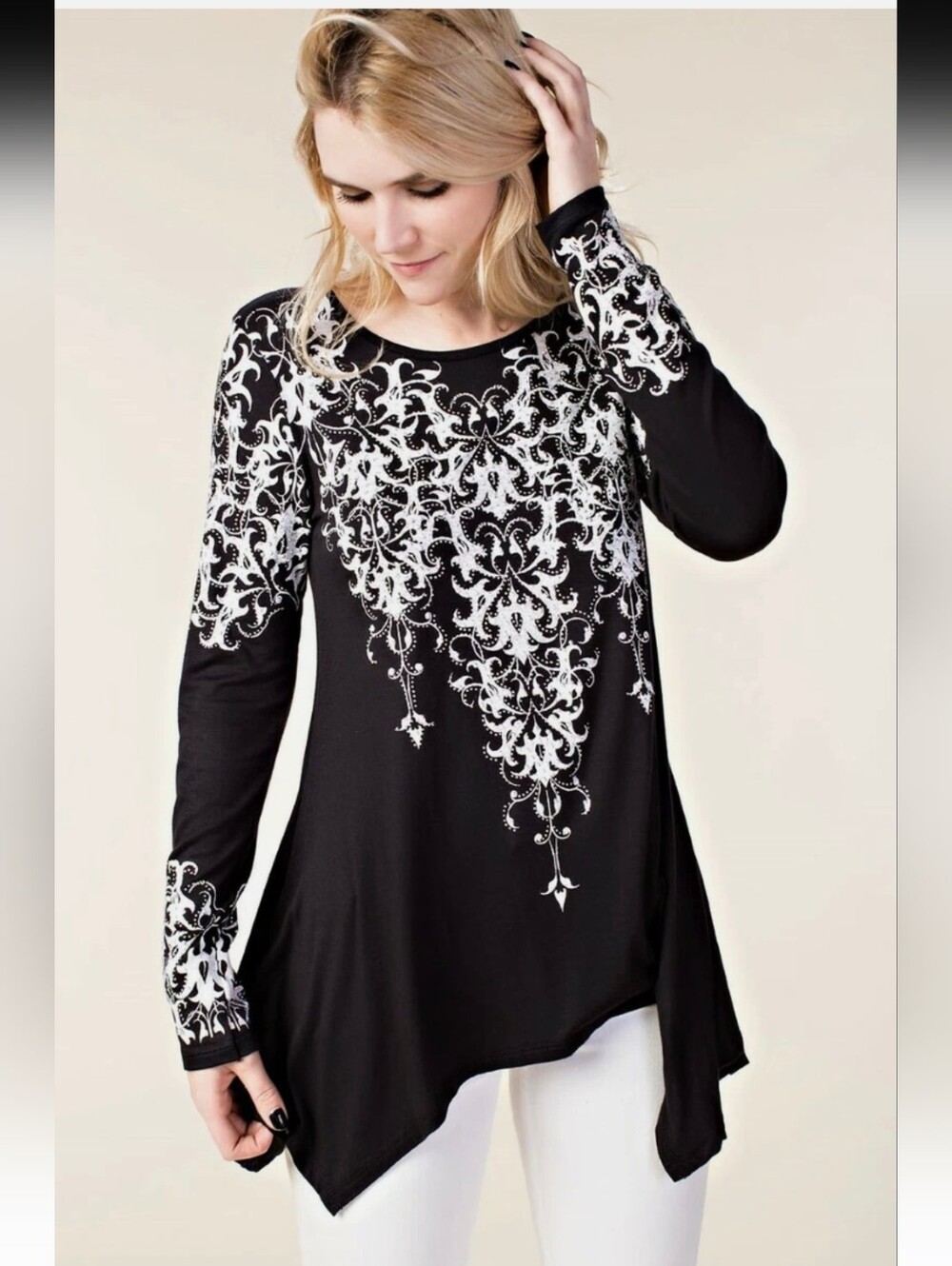 VOCAL tunic XL western crystal bling BLACK flattering